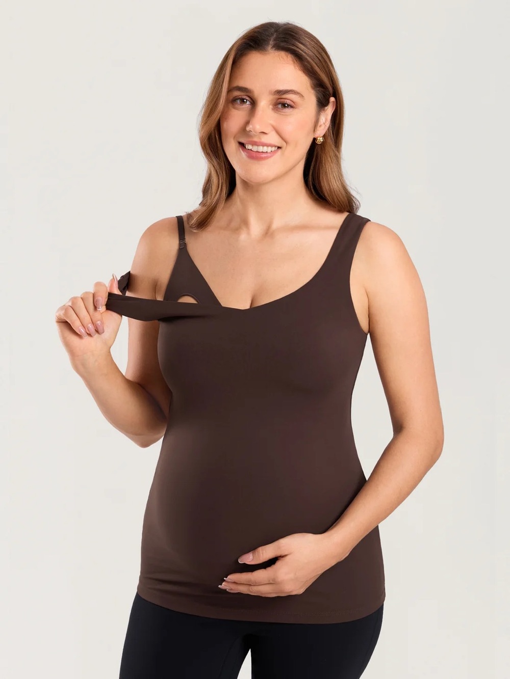Natrelax® V Neck Nursing Tank Top in Hot Fudge Brown